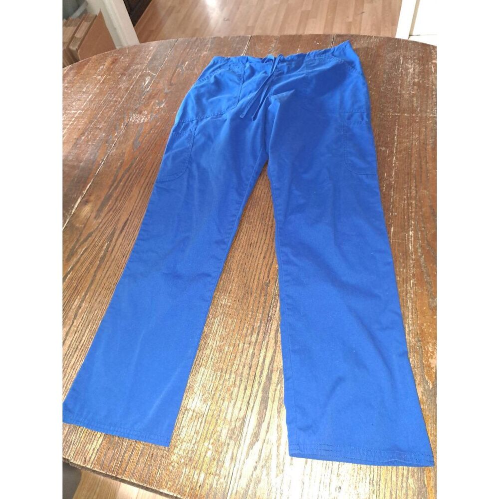 Medium Scrub Star Blue Elastic Waist Drawstring Scrub Pants w Pockets Nurse Tech